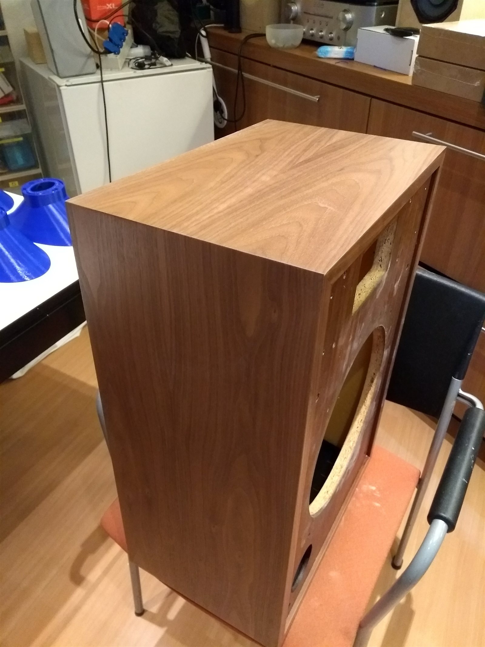 The cabinets come together by hand