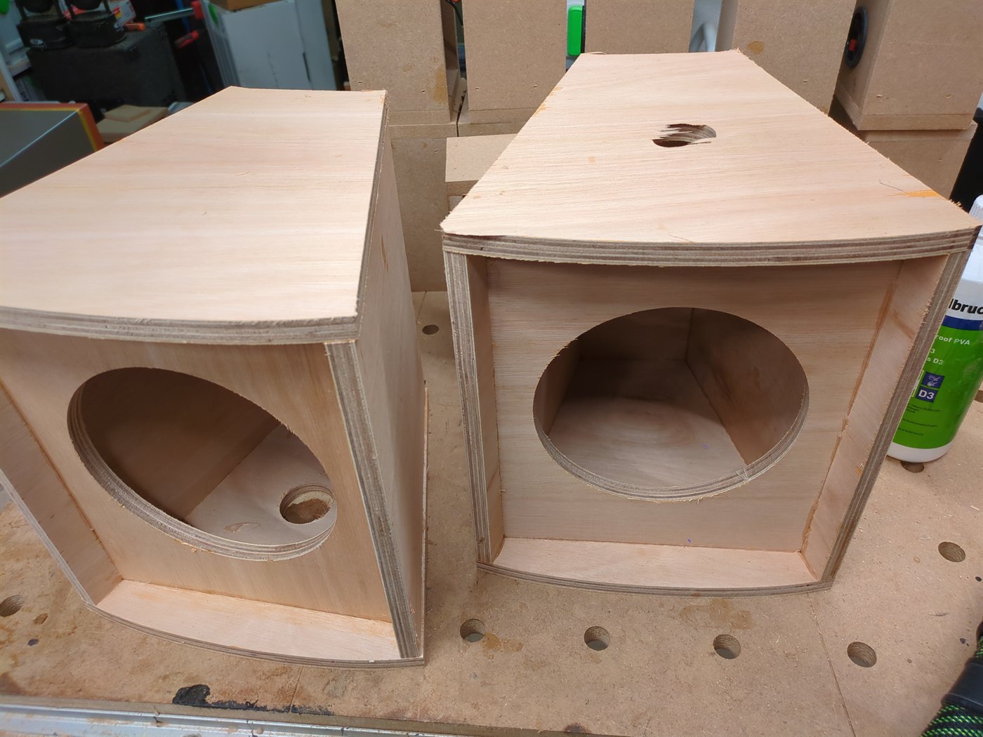 Birch-ply cabinets, glued and radiused
